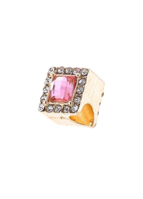 Шарм на браслет серебристый кулон шарм Бусинка с розовым камнем в форме квадрата и белыми фианитами Fashion Jewelry (285110774)