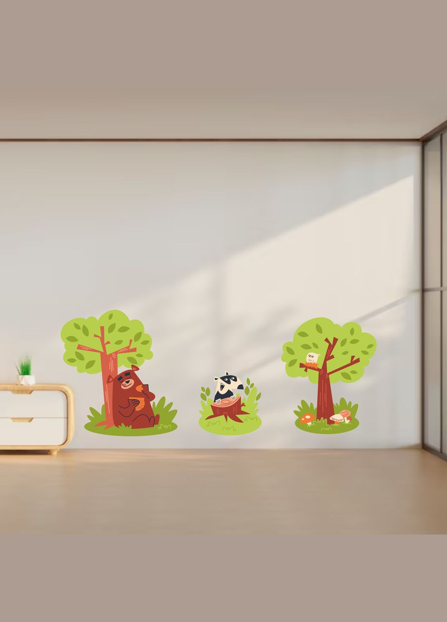 Вінілова інтер'єрна на стіну (шпалери, фарбу) "Дерево з тваринами" з Оракалу Кавун наклейка (316190189)