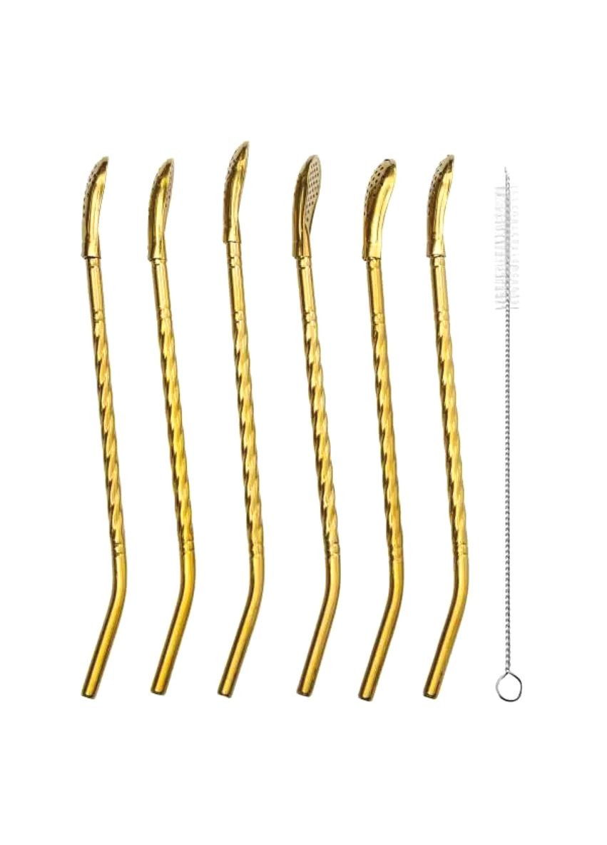 Набор многоразовых ложек-трубочек 6 шт из нержавеющей стали бронзовые для напитков и коктейлей с щеткой ProDobro (364192271)