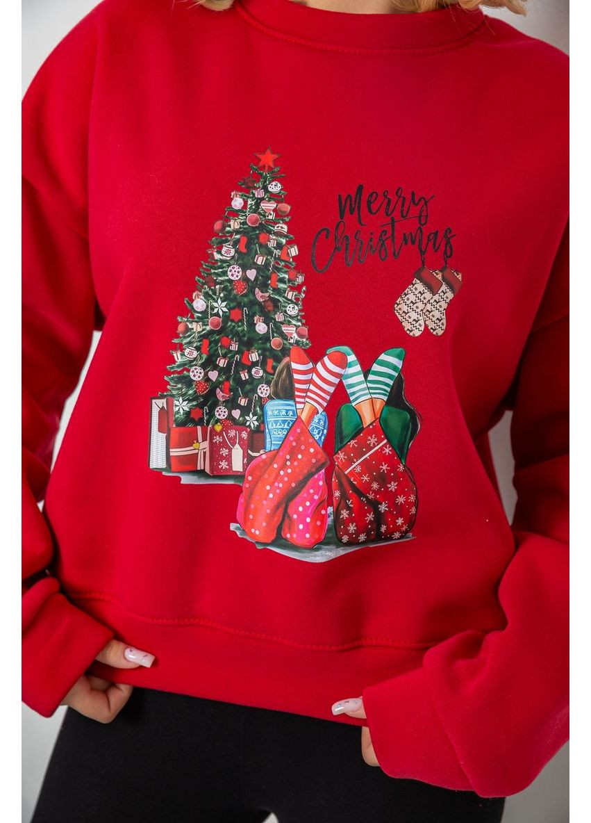 Красный батник женский на флисе с новогодним принтом,, 241r4002 Ager (315133173)