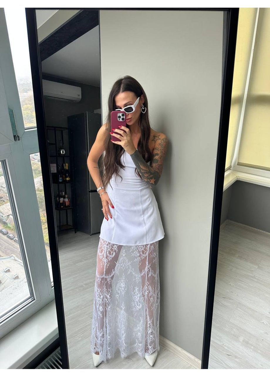 Білий святковий корсетна міні-сукня з мереживною спідницею MonCher