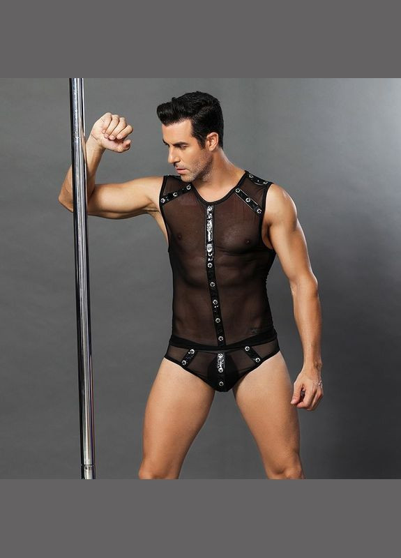 Черный демисезонный мужской эротический костюм "романтический стивен" one size black: полупрозрачные трусики и маечка JSY