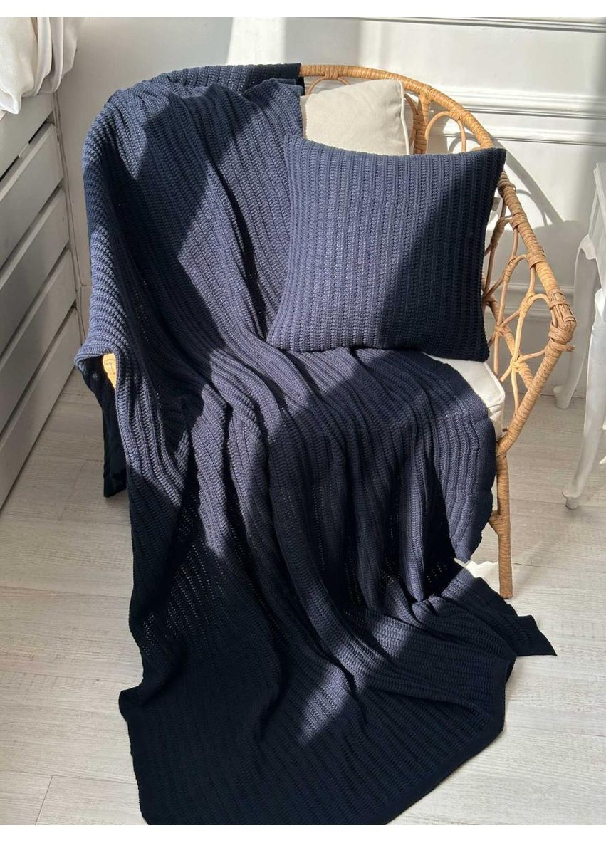 Вязаная наволочка COTTON синяя 45х45 см декоративная для интерьера. ProDobro (369378076)