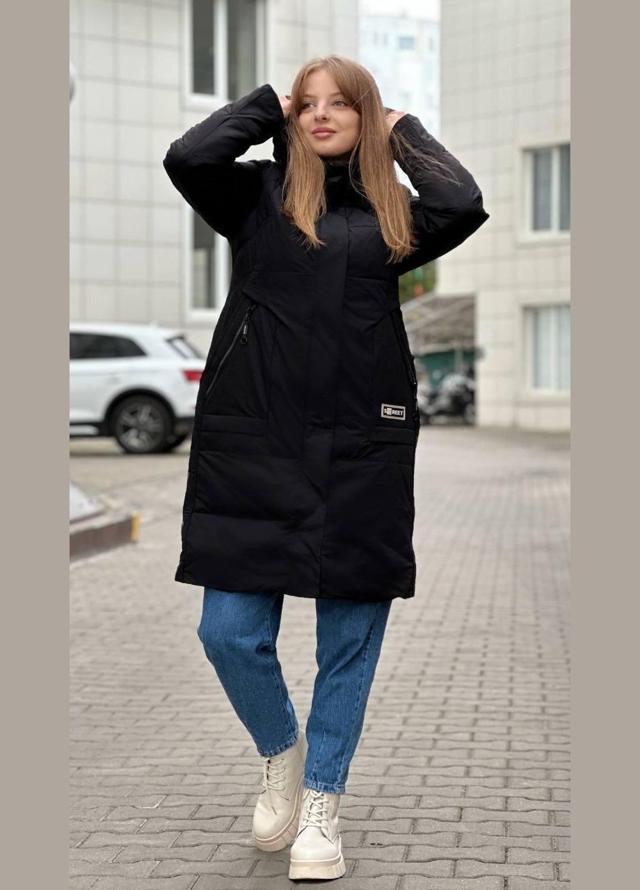 Черная зимняя куртка женская зимняя черная удлиненная куртка-пальто No Brand Жіноча зимова куртка