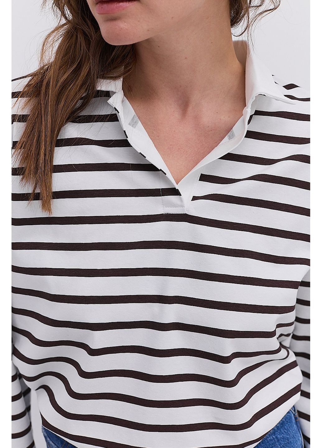 Женский лонгслив с воротником поло в полоску Arjen (363173465)