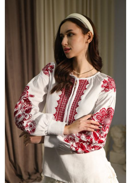 Жіноча вишиванка Цвіта біла з вишневим Galychanka 7483 (353849271)