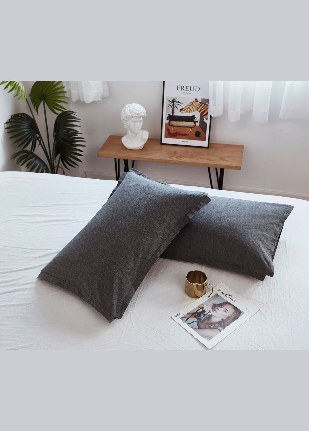 Постільна білизна Варена бавовна Антрацит+Білий двостороння Євро Love You (300229033)