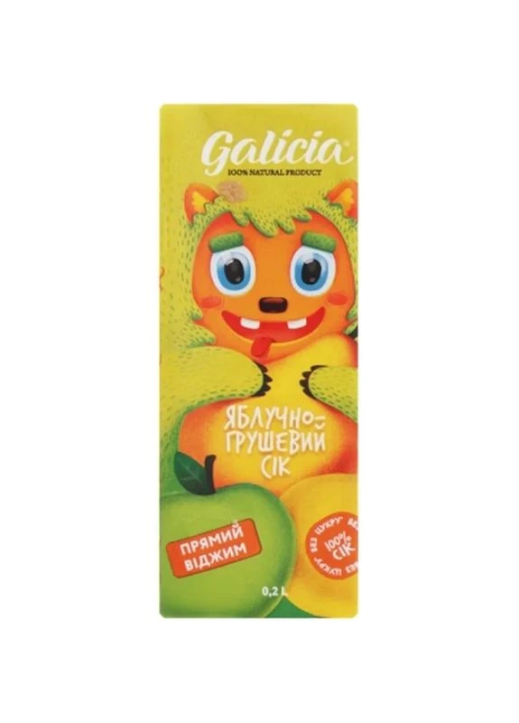 Сік дитячий Яблучно-грушевий пастеризований 200 мл (4820209560411) Galicia (396946809)