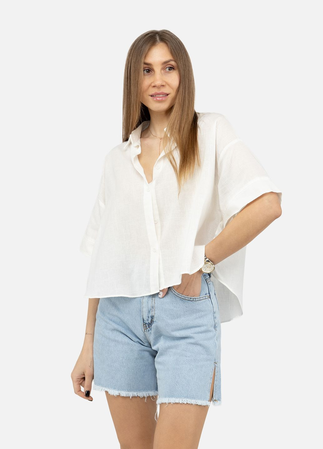 Жіноча сорочка з коротким рукавом колір білий ЦБ-00245325 Reyon (297059891)