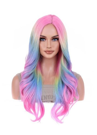 Парик радужный длинный волнистый без челки разноцветный (LC003) No Brand (362574130)