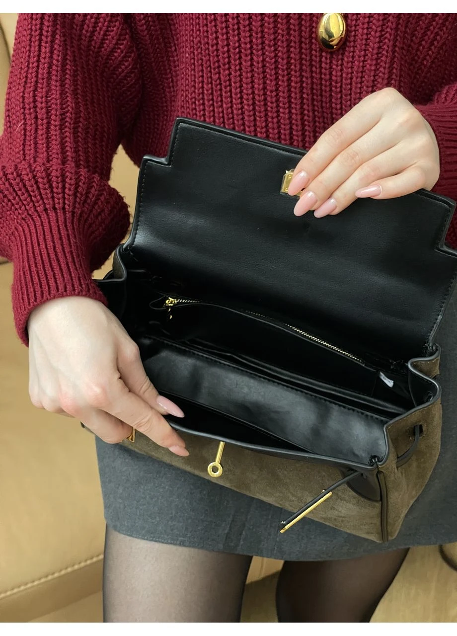 Женская сумка in Suede-Leather кросс боди хаки No Brand (369935176)