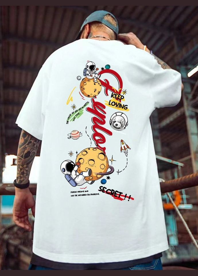 Комбінована чоловіча біла модна оверсайз футболка з яскравим принтом No Brand