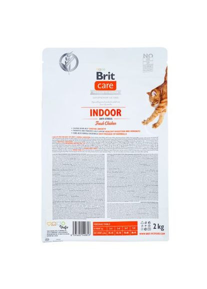 Сухой корм Cat GF Indoor Anti-stress для кошек, постоянно живущих в помещении, курица, 2 кг Brit Care (362702317)