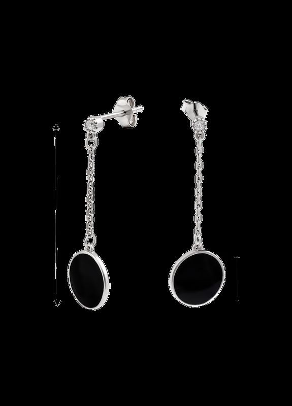 Срібні сережки пусети кола з чорною емаллю та бібими фаінітами No Brand (333705529)