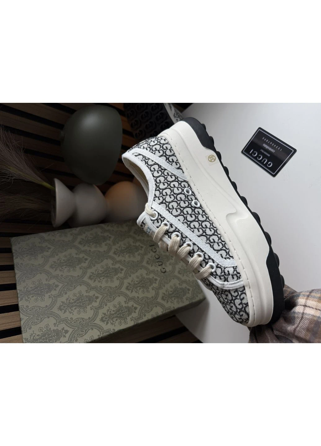 Кроссовки женские Gucci GG Canvas | Гуччи Канвас черно-белые No Brand чёрно-белые демисезоны (391387300)