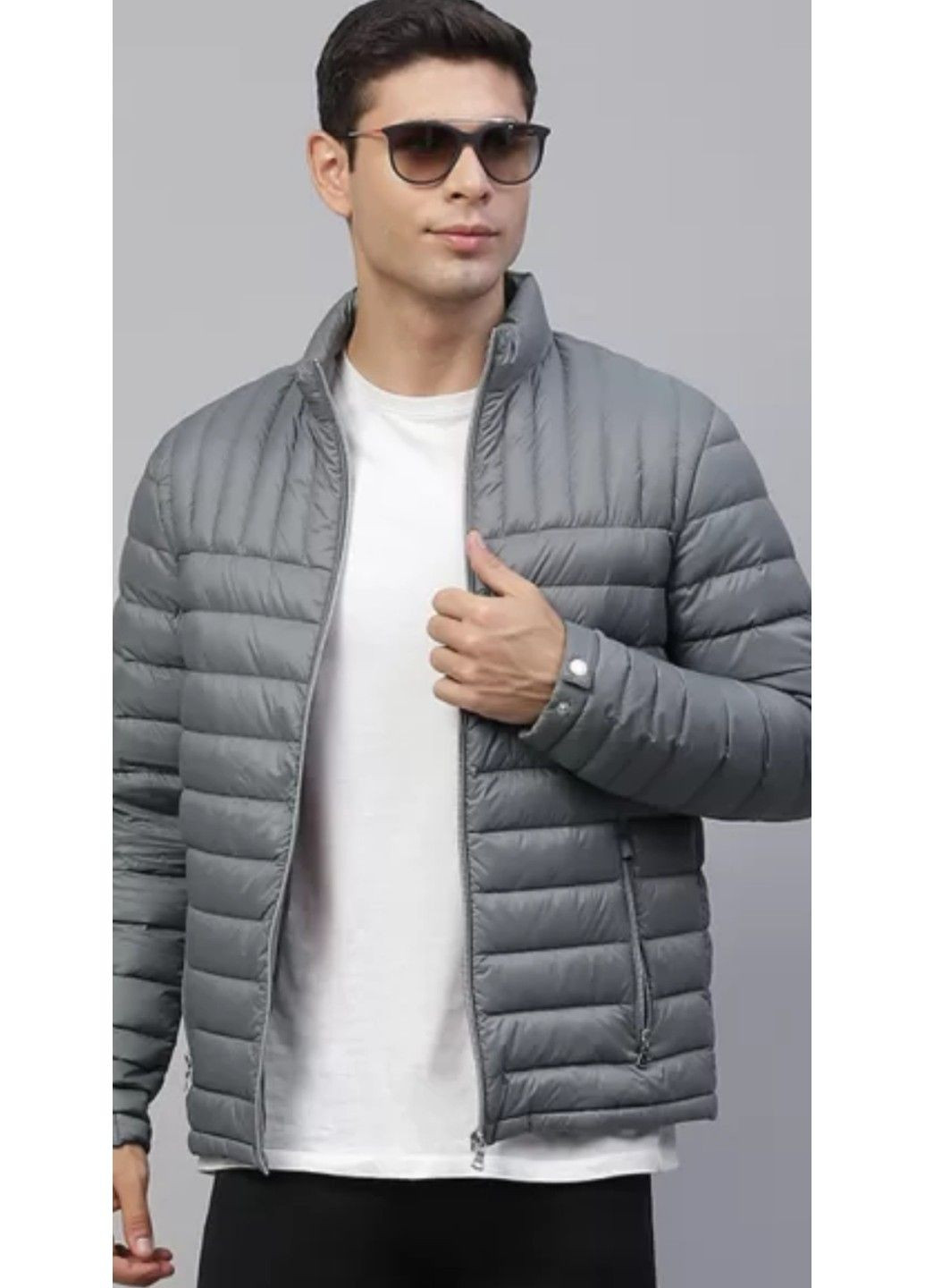 Серая демисезонная мужская стеганная пуховая куртка м&s (57771) l серая M&S