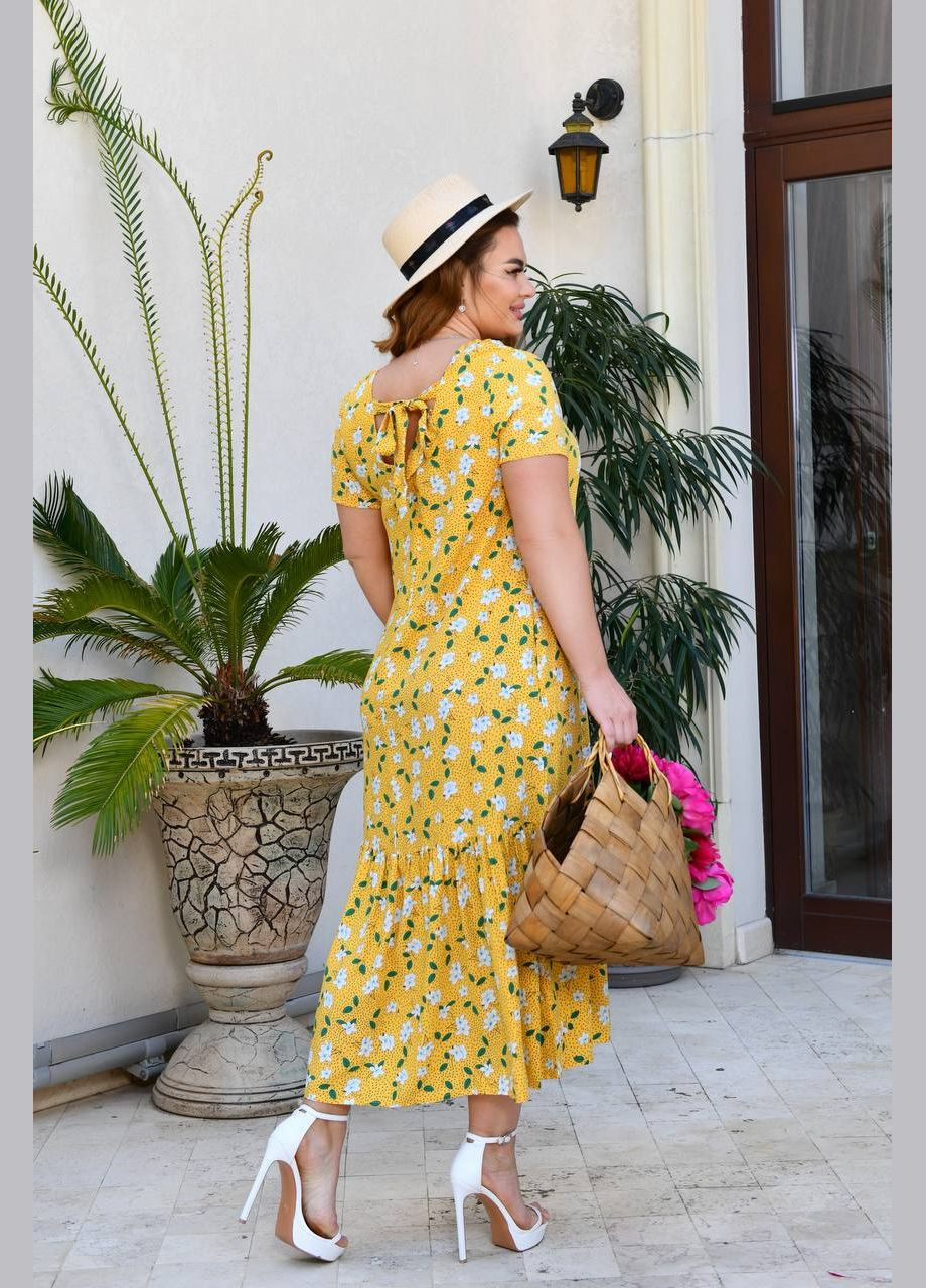 Желтое платье большие размеры 50-52-54-56 штапель длинное цветочный принт жёлтое You Best