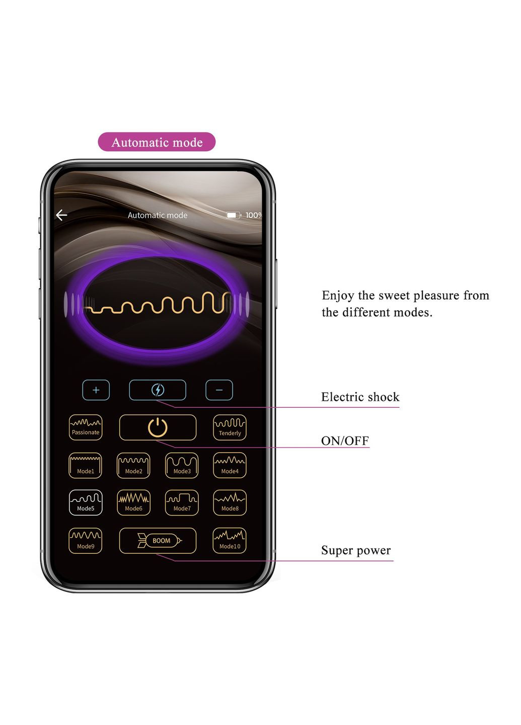 Анальный вибратор Jefferson с электростимуляцией, с приложением,, 9.2 х 3.4 Pretty Love (361670359)