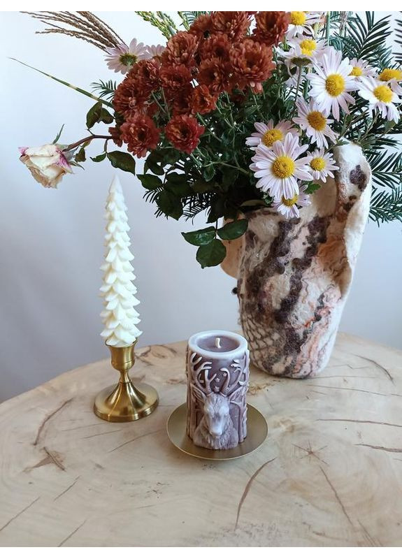 Новогодняя декоративная свеча ручной работы, ароматическая из оливкового воска, 185 г Hand Made (368828607)