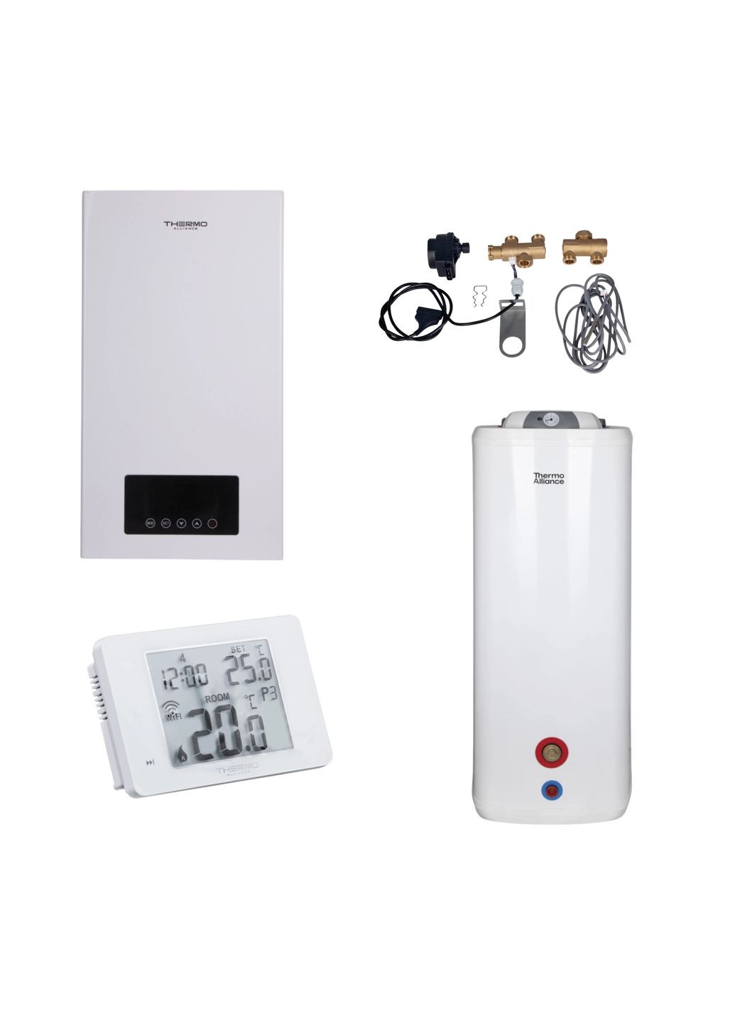 Комплексне рішення для котельні: електричний котел 8 кВт + комплект підключення бойлера + підлоговий водонагрівач 100 л Thermo Alliance TA149DCN847146 (337514958)
