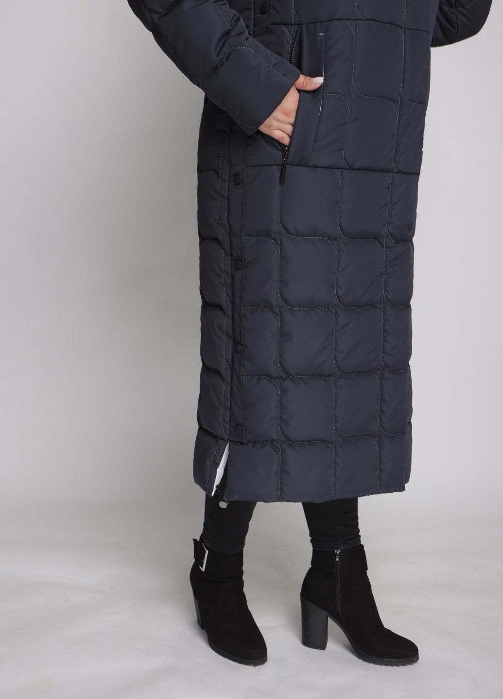 Темно-синяя зимняя пальто зимнее женское большого размера SK