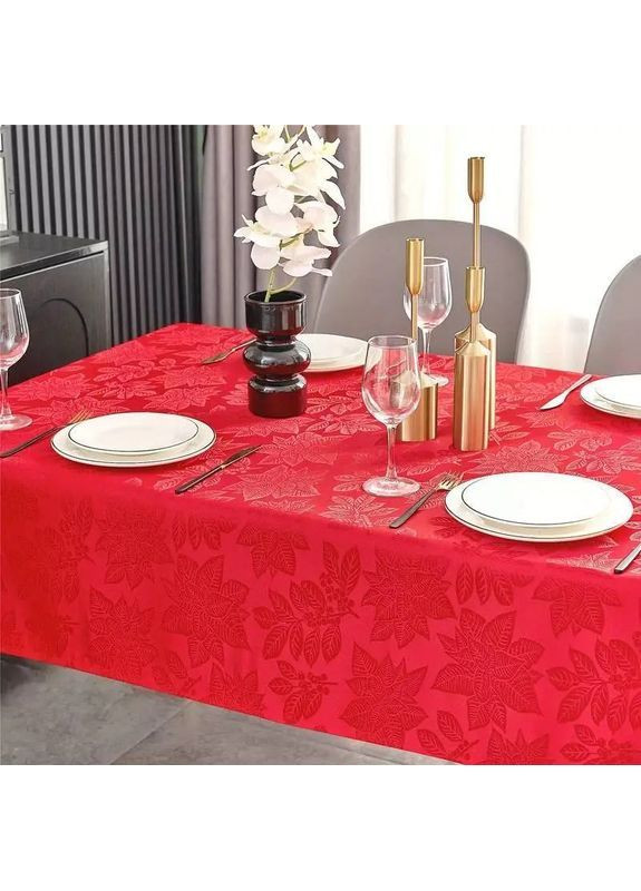 Жаккардовая скатерть Leeseph Рождественник 130×180см красная Мальва (369489875)