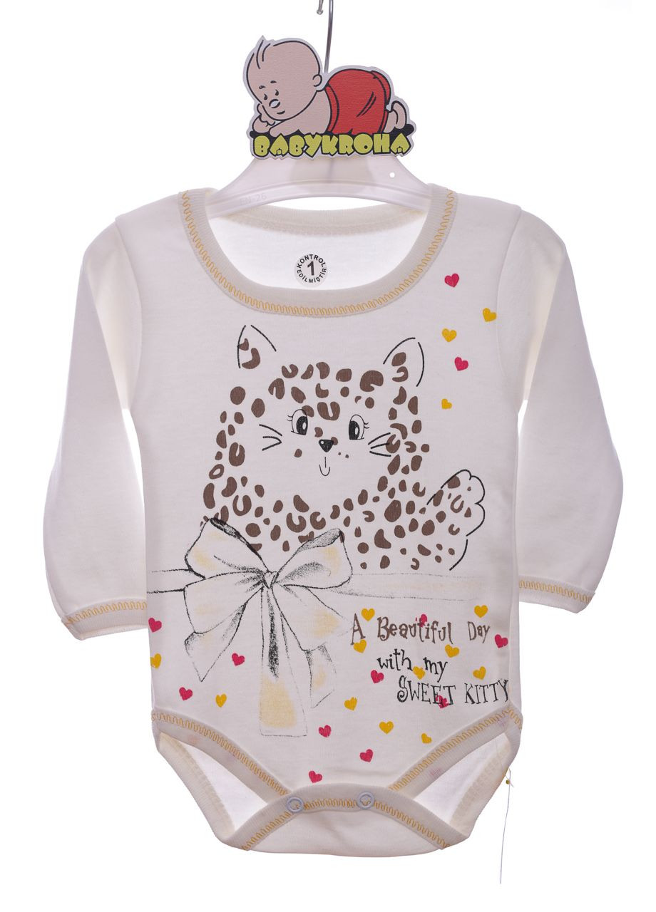 Боді з довгим рукавом з котиком жовта бавовна MiniPapi 68 см (37517) BABYKROHA (297200393)