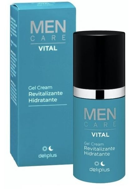 Відновлювальний та зволожуючий гель-крем для обличчя Men Care Vital для всіх типів шкіри 50 мл Deliplus еластичність, зволоження, зміцнення, заспокоєння, доглядаючий, антивіковий, омолодження, від перших ознак старіння, відновлення, для пружності, комплексний, від ознак втоми, живлення, розгладження (334010863)