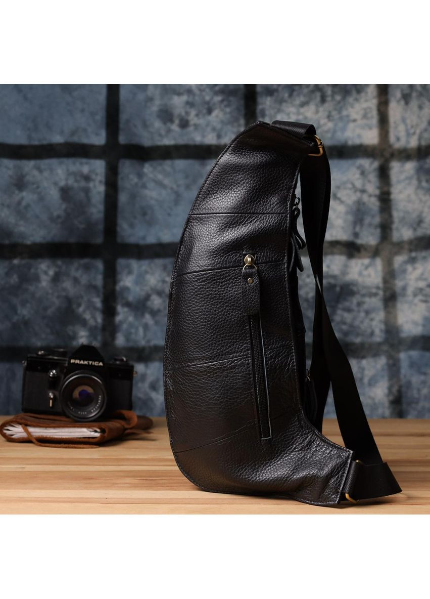 Сумка слінг через плече чоловіча шкіряна для телефону та для документів велика Чорний 39036 Vintage (351403599)