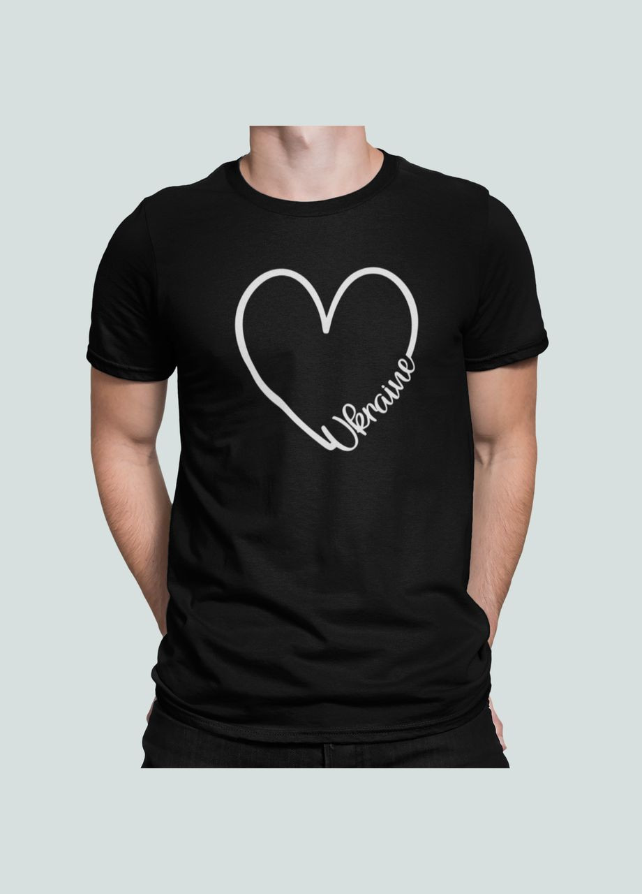 Чорна чоловіча патріотична футболка з принтом ukraine серце україна люба Stedman