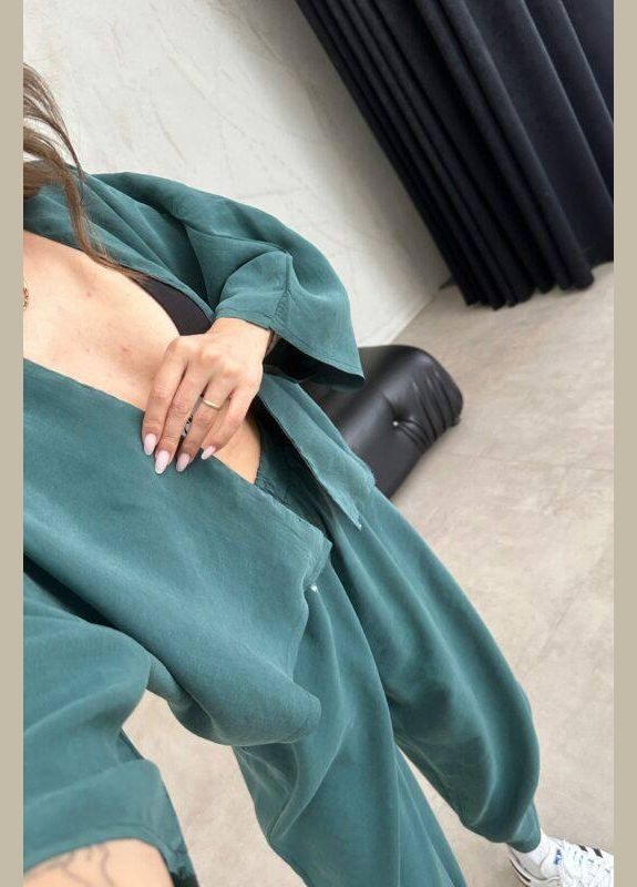 Нежный оливковый прогулочный костюм двойка (рубашка+юбка) в размере 42-46, универсальный летний костюм 2-ка No Brand 107 (292631956)