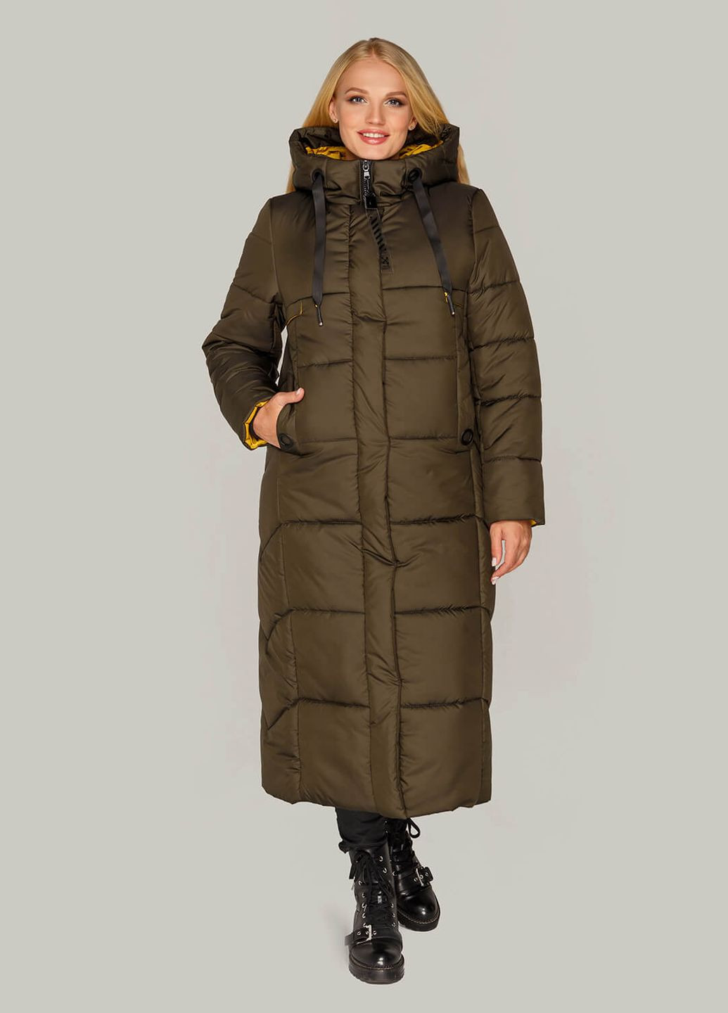 Оливковая (хаки) зимняя зимня куртка-пальто сандра MioRichi