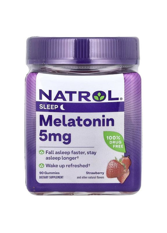 Мелатонин, 5 мг, Со Вкусом Клубники,, 90 жевательных таблеток Natrol (315146295)