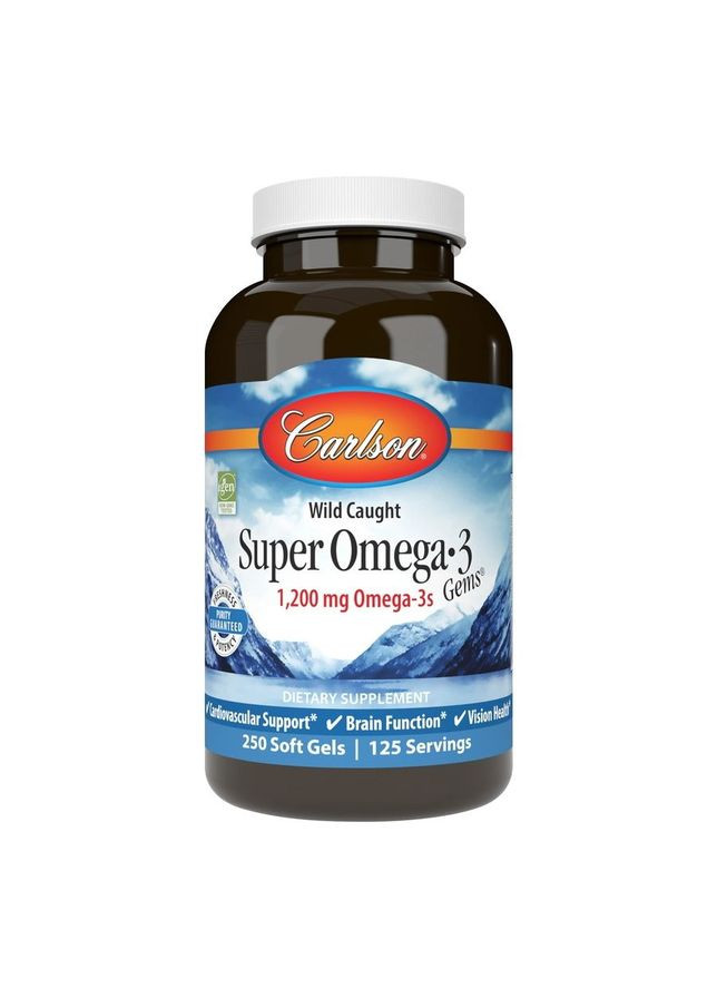 Жирные кислоты Super Omega-3 Gems 1200 mg Wild Caught, 250 капсул Carlson Labs (333035704)