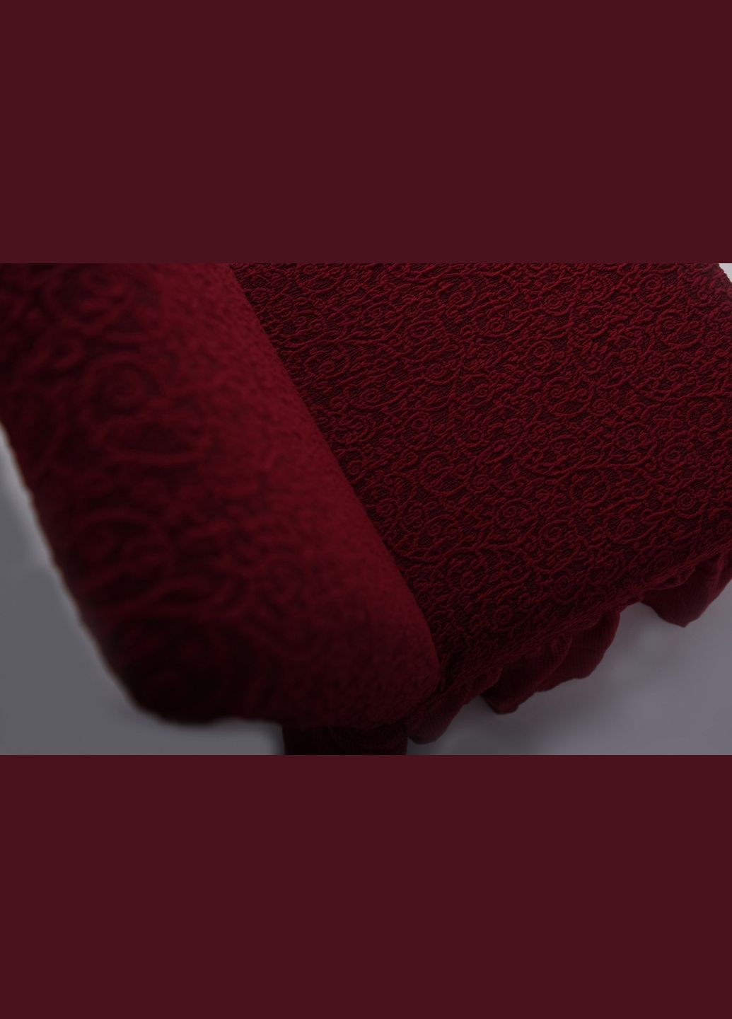 Жакардові чохли на стільці з оборкою (натяжні) набір 6-шт 421 Бордовий Venera (268547656)