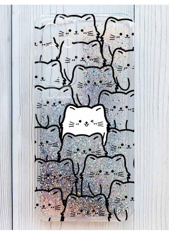 Чехол с плавающими серебряными блестками на Samsung Galaxy A35 Котики (принт 392) Creative (362025713)