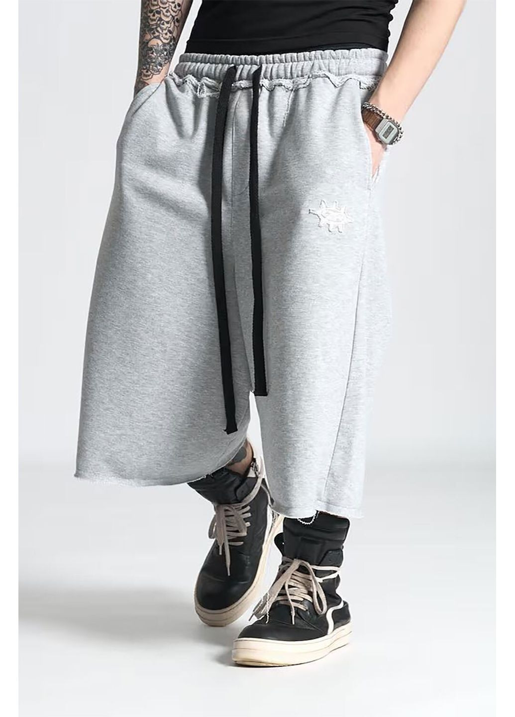 Чоловічі трикотажні оверсайз шорти сірого кольору OGP (350619659)