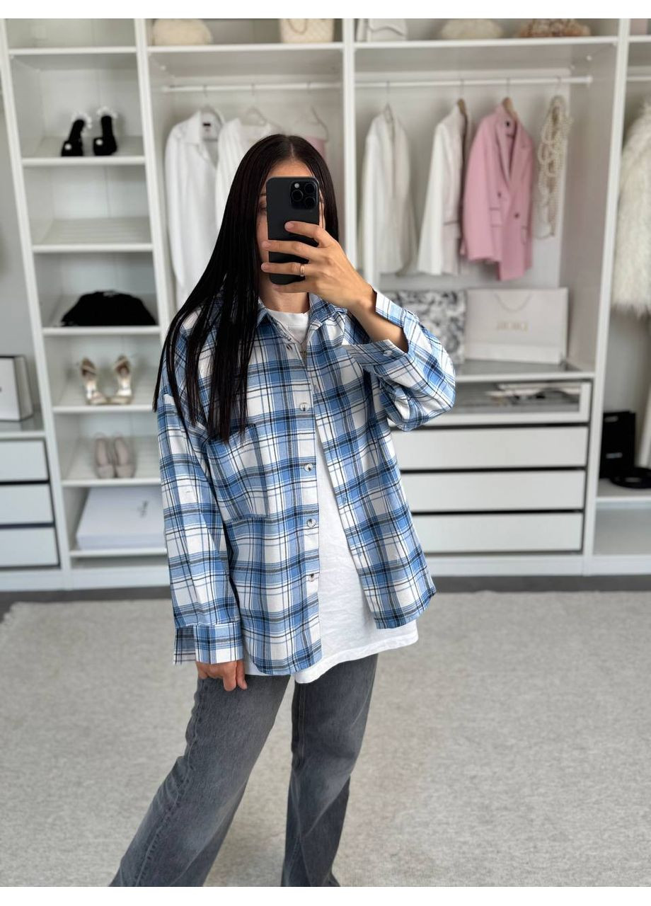 Голубой рубашка в клетку Україна с длинным рукавом