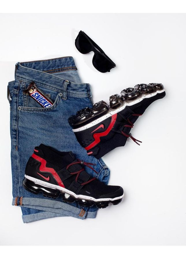 Чорні Осінні кросівки чоловічі nike vapormax flyknit utility black red найк вапормакс No Brand