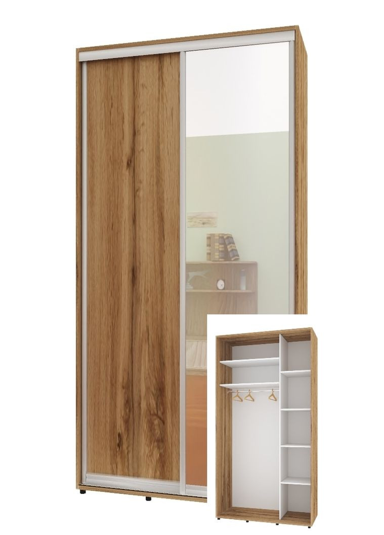Шафа-купе дводверна 100*60*240 см Дуб золотий ДСП + Дзеркало Стандарт Комфорт Меблі (360474402)