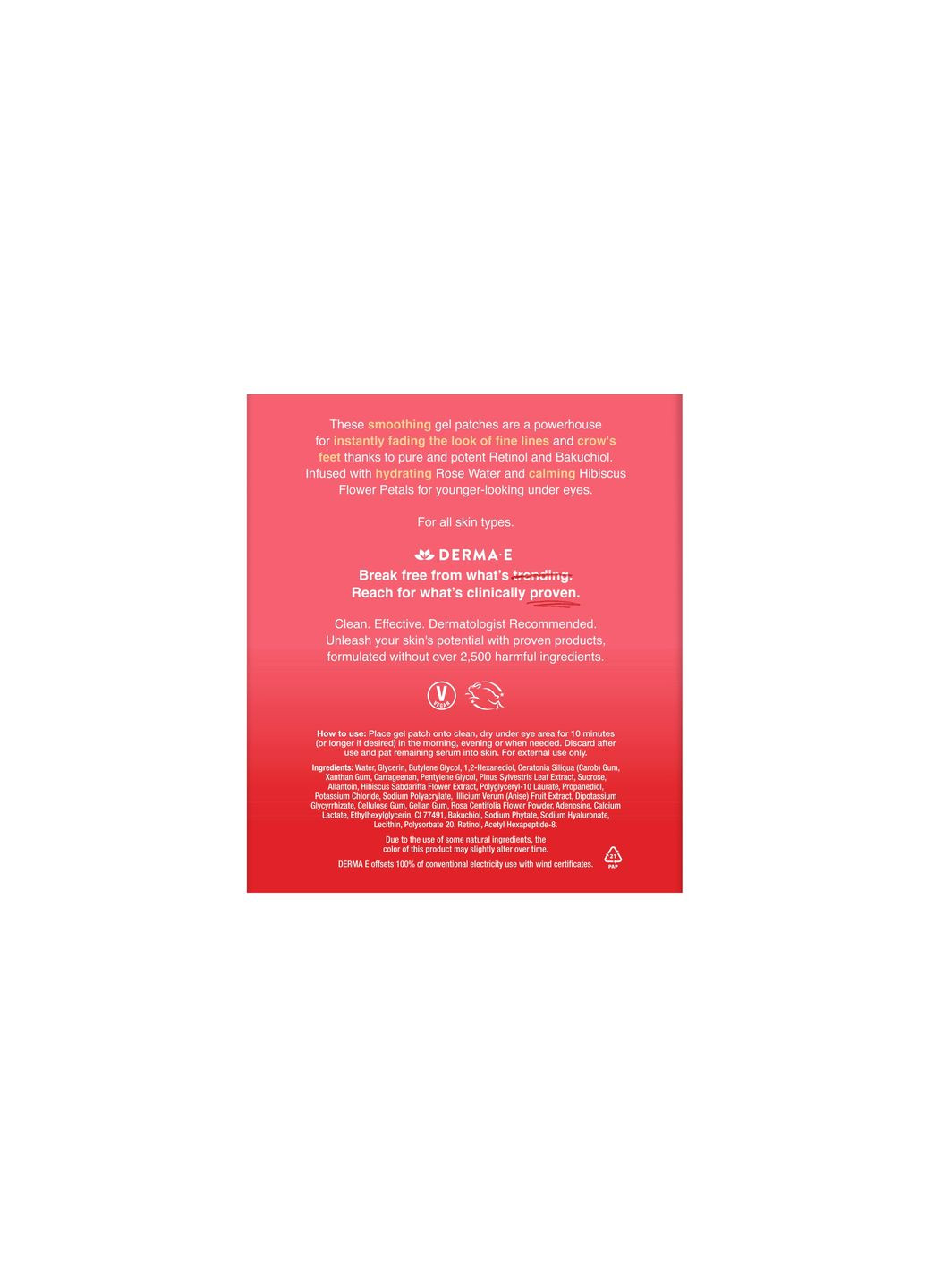 Гидрогелевые патчи с ретинолом для разглаживания морщин (5 пар) - Retinol Line Smoothing Hydro Gel Patches Derma E (331902118)