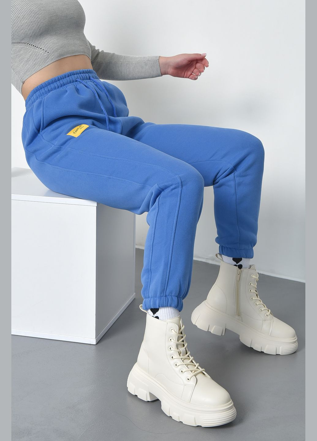 Спортивні штани жіночі на флісі синього кольору Let's Shop (285739873)
