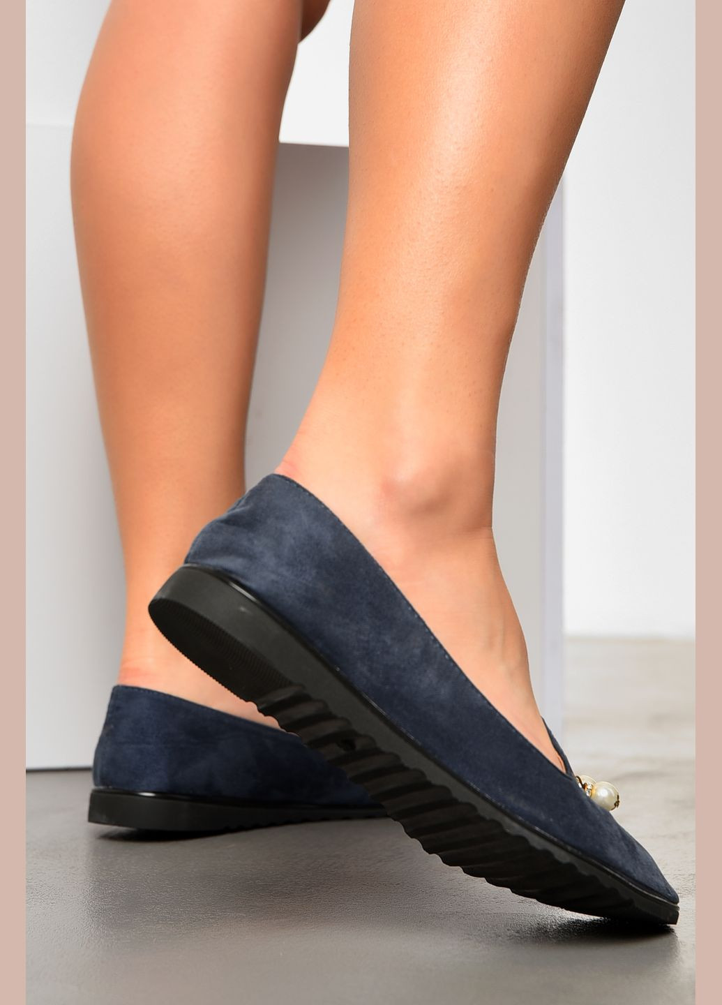 Женские балетки женские темно-синего цвета Let's Shop | тёмно-синие однотонные без декора искусственная замша (307791398)