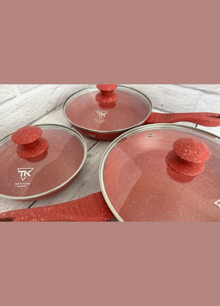 Набір сковорідок із кришками ТК-00093 Червоний Top Kitchen (301586121)