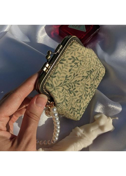 Елегантна маленька сумочка гаманець ридикуль із перлами в принт листя верби ретро стиль No Brand (362588110)