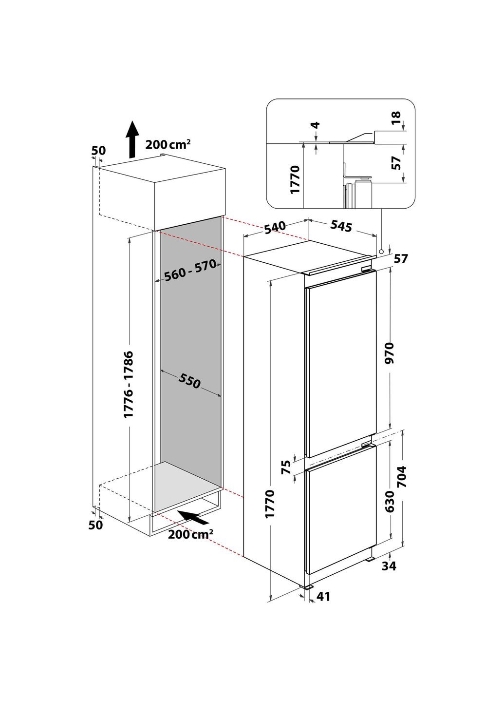 Встроенный холодильник WHC18 T311 двухкамерный WHIRLPOOL