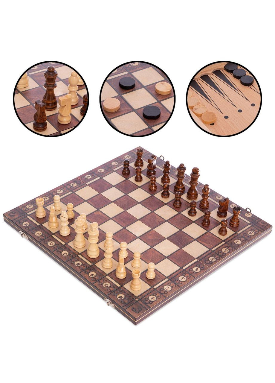 Шахматы, шашки, нарди 3 в 1 деревянные с магнитом W7704H (фигуры-дерево, раствор доски 39см x 39см) SP-Sport (356118786)