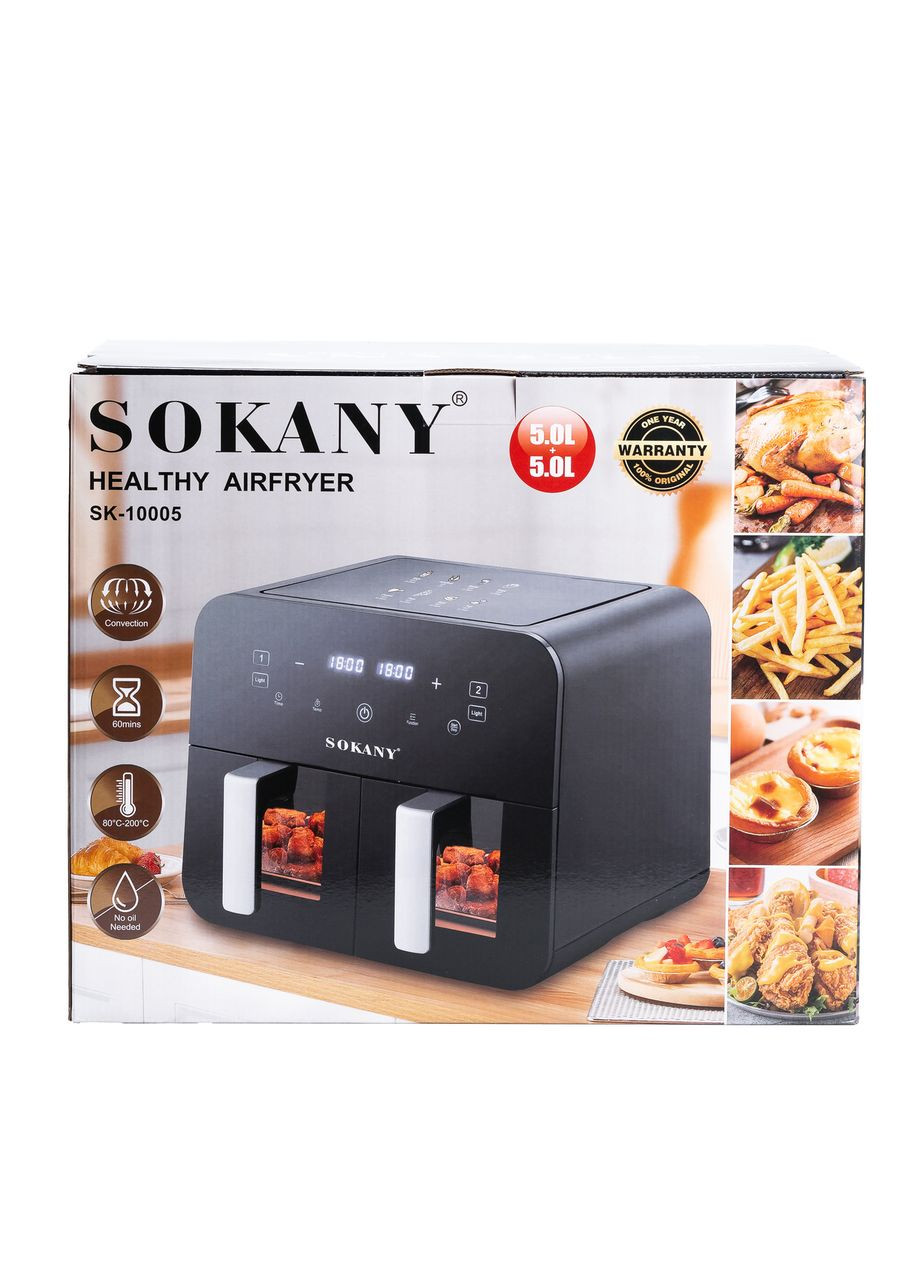 Аэрофритюрница SK-10005 на 10 литров, с двумя отделениями 2400 Вт черная Sokany (360455116)