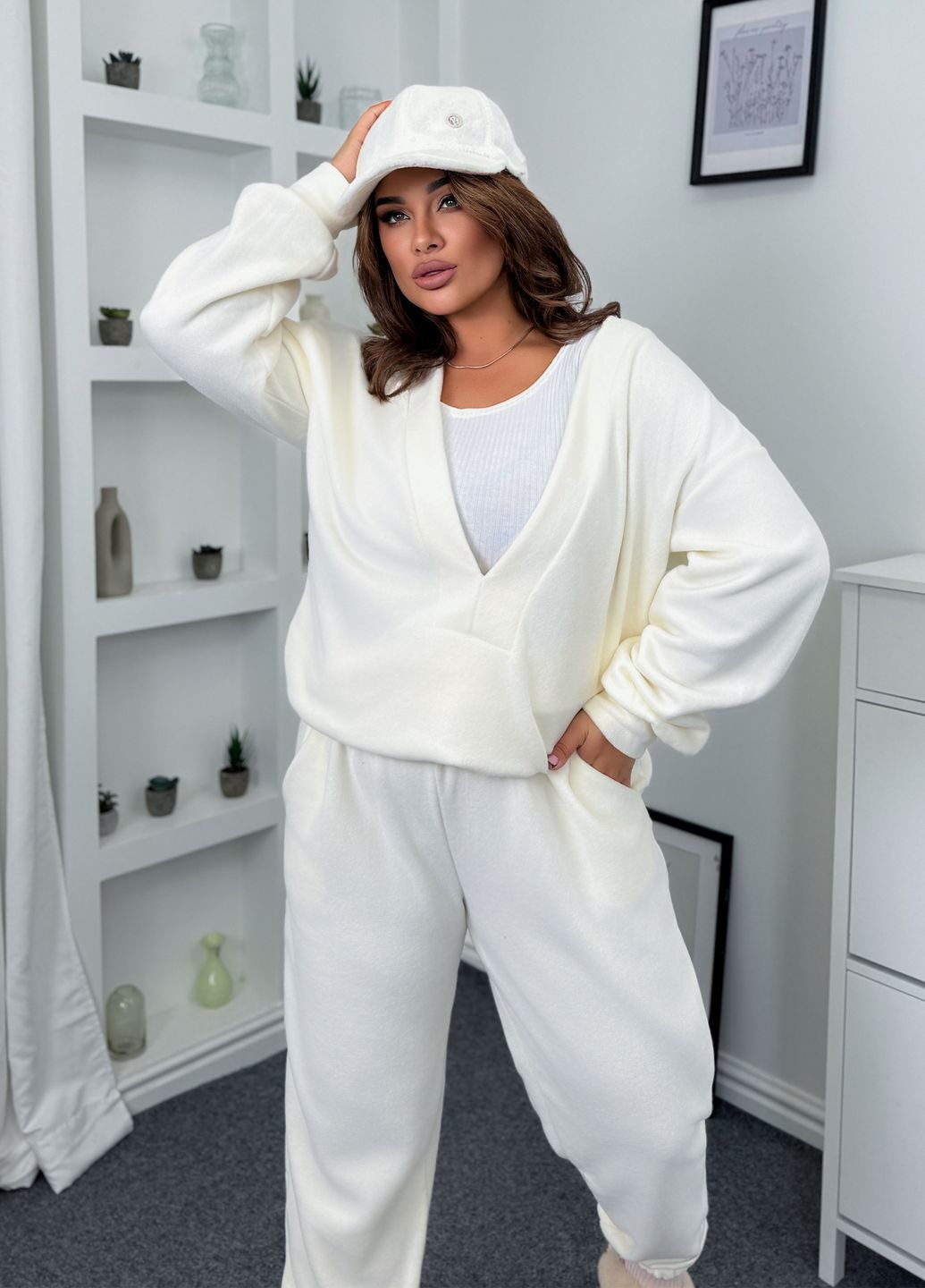 Жіночий костюм з флісу Polar зимовий оверсайз (светр + джогери) No Brand (368338394)