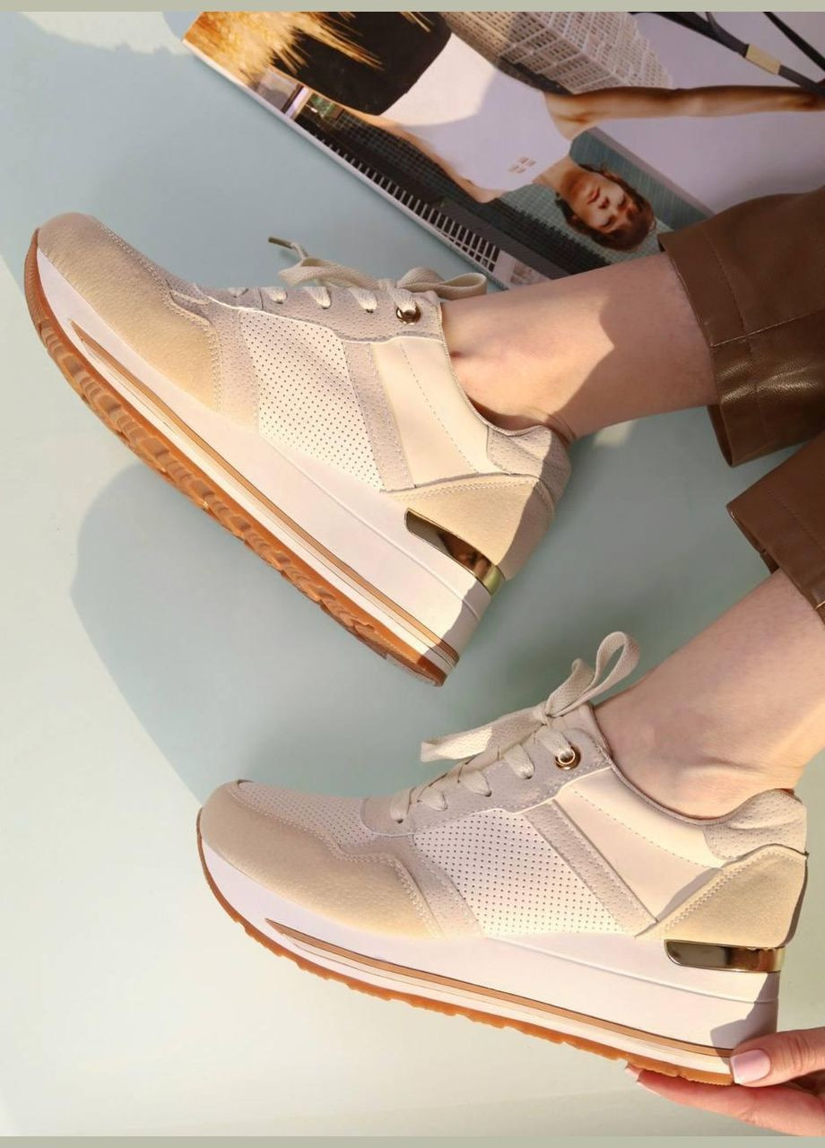 Кроссовки женские бежевые на шнуровке No Brand Кросівки жіночі бежевые демисезоны (332791376)